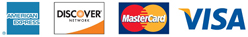 Logos for American Express, Discover, MasterCard and VISA