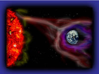 Artist conception of the sun-earth magnetic field