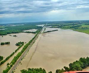 Aerial view of flooded rails