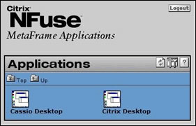 NFuse Applications window displays icons for the Cassio Desktop and Citrix Desktop