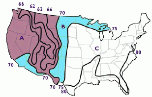 Map showing where evaporative cooling can work. 