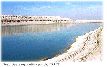 Picture of evaporation ponds at the Dead Sea, used for the extraction table salt and minerals. 
