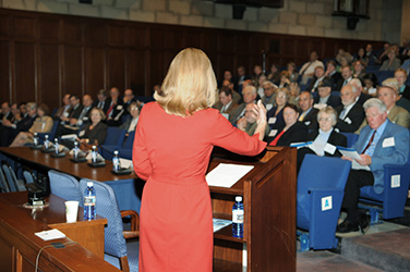 Deputy Undersecretary Michelle O'Neill addresses ITA alumni on May 21, 2008.