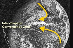 Satellite image showing the band of clouds indicating the ITCZ