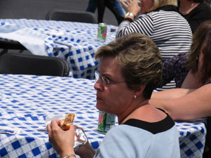 OM Secretary Mary Alexander enjoyed a sandwich as the band segued into a fast-paced disco number. 