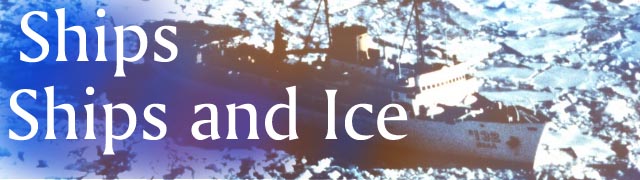 Ice locked ship with ships ships and ice banner.