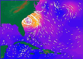 SeaWinds map of major wind patterns during Hurricane Floyd.