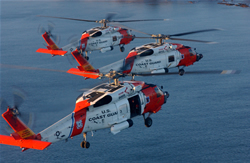 KODIAK, Alaska - Coast Guard MH-60 Jayhawk helicopters from Air Station Kodiak fly over the ocean off Kodiak Island December 17, 2007.(Official U.S. Coast Guard photo by PA1 Kurt Fredrickson) 