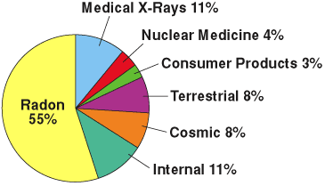 Pie Chart of Ionizing Radiation Exposure Percentages by Source