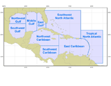 [map of Offshore Waters Forecast areas of responsibility]