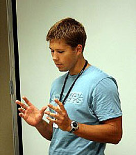 Lance Simms discusses telescopes at a SLAC lecture last autumn.