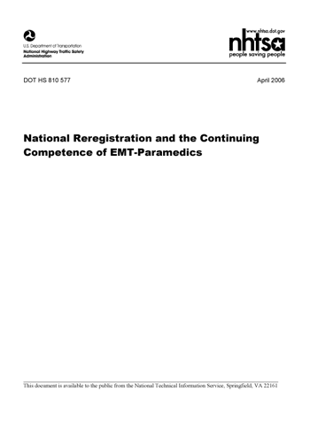 Cover of National Reregistration and the Continuing Competence of EMT-Paramedics 