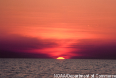 Photograph of a sunset over the ocean