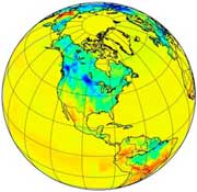 Globe showing carbon sources over North and South America