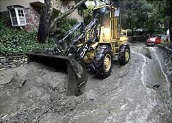 Debris flow in California below a wildfire burn area hit ithw heavy rains