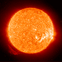{Esthetically pleasing 30.4 nm image of the Sun with
an eruptive prominence}