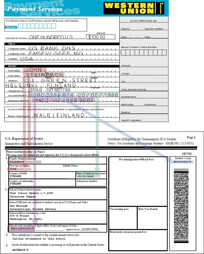 Western Union Quick Pay for International F and M Visas Example Form