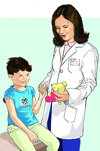 Ilustración de un dentista hablando con un niño