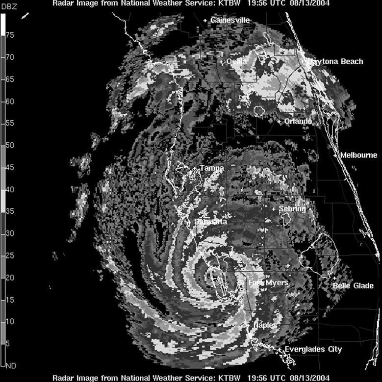 Radar image of Hurricane Charley from the Tampa Bay National Weather Service Forecast Office