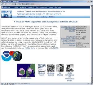 image of the NSIDC web page