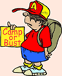 Image of  a child holding a sign that says Camp or Bust