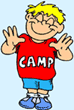 Image of a boy wearing a red shirt that says camp