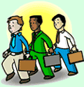 Image of a line of men carrying briefcases