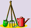 Image of a shovel, rake and watering can