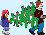 Image of a grandfather and granddaughter carrying a fresh Christmas tree