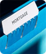 A blue hanging file with a 'MORTGAGE' tab.