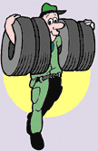 Image of a man carrying tires.