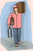 Image of a man carrying 2 suitcases.