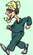 Image of a man in a joggin suit and walkman walking
