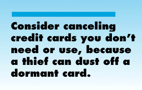 Consider canceling credit cards you don't need or use, because a thief can dust off a dormant card.