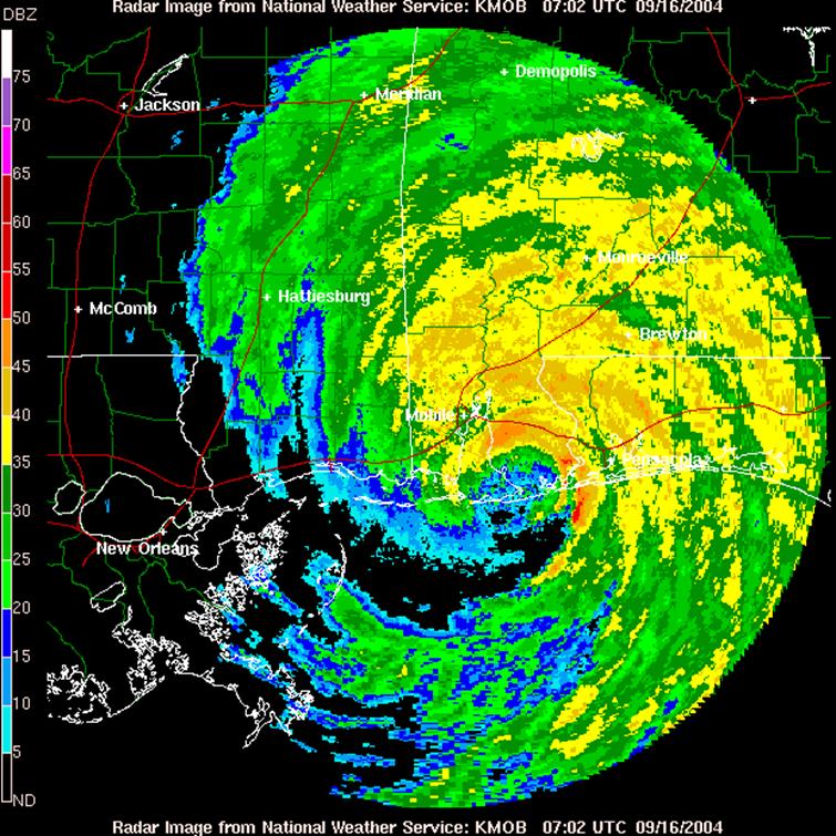 Reflectivity image of Hurricane Ivan from Mobile, AL