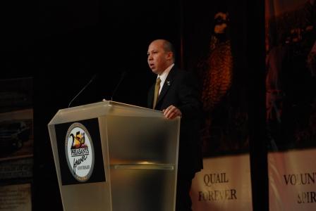 NRCS Chief Arlen Lancaster offers the keynote at Pheasants Forever's Pheasant Fest 2008. Chief Lancaster praised Pheasants Forever for its simple approach to conservation and its partnership with USDA agencies. Pheasants Forever image.