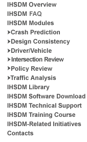 IHSDM Left side navigational menu