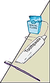 Illustration of toothpaste, toothbrush, and floss