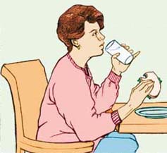 Illustration of woman drinking a beverage with her meal