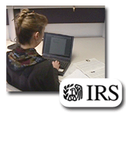 Image of a software developer working at his computer terminal, with the IRS logo superimposed.