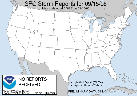 Map of today's severe weather reports