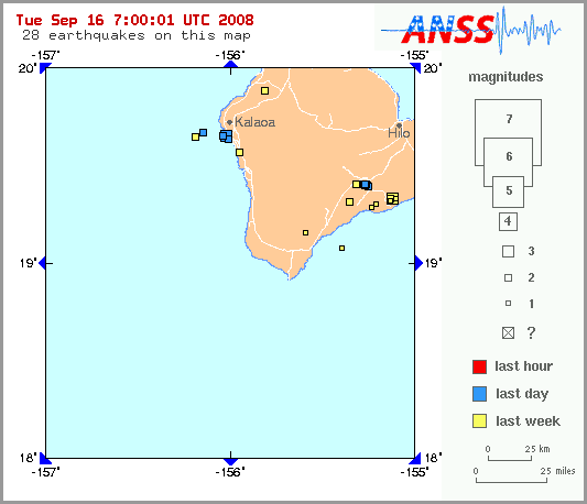 Map showing earthquakes