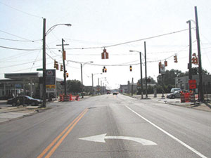 This after photo depict the intersection of 7 Mile Road and Dequindre Road in Detroit, MI. An RSA in 2002 led to, among other changes, placement of a left-turn arrow on the pavement to improve roadway navigation and safety. Photo: AAA Michigan