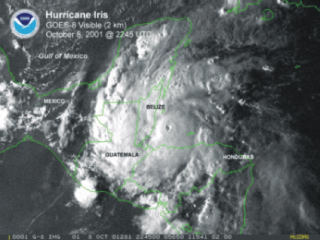 Visible satellite imagery of Hurricane Iris
