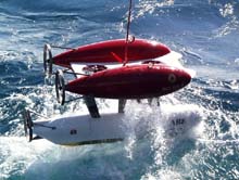 WHOI's Autonomous Underwater Vehicle, the Autonomous Benthic Explorer (ABE) being deployed.