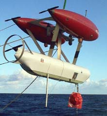  WHOI's Autonomous Underwater Vehicle, the Autonomous Benthic Explorer (ABE) being deployed.