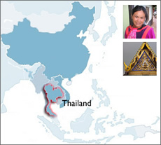 Map of Asia that highlights Thailand's location.