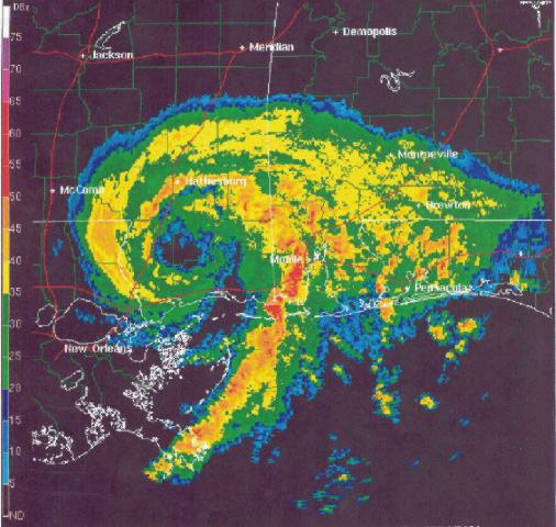 1227 UTC 11 June 2001 radar reflectivity image from Mobile, AL