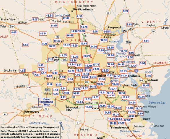 Storm total rainfall (in) for the Houston metropolitan area