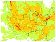 US map indicating areas of potential turbulence 